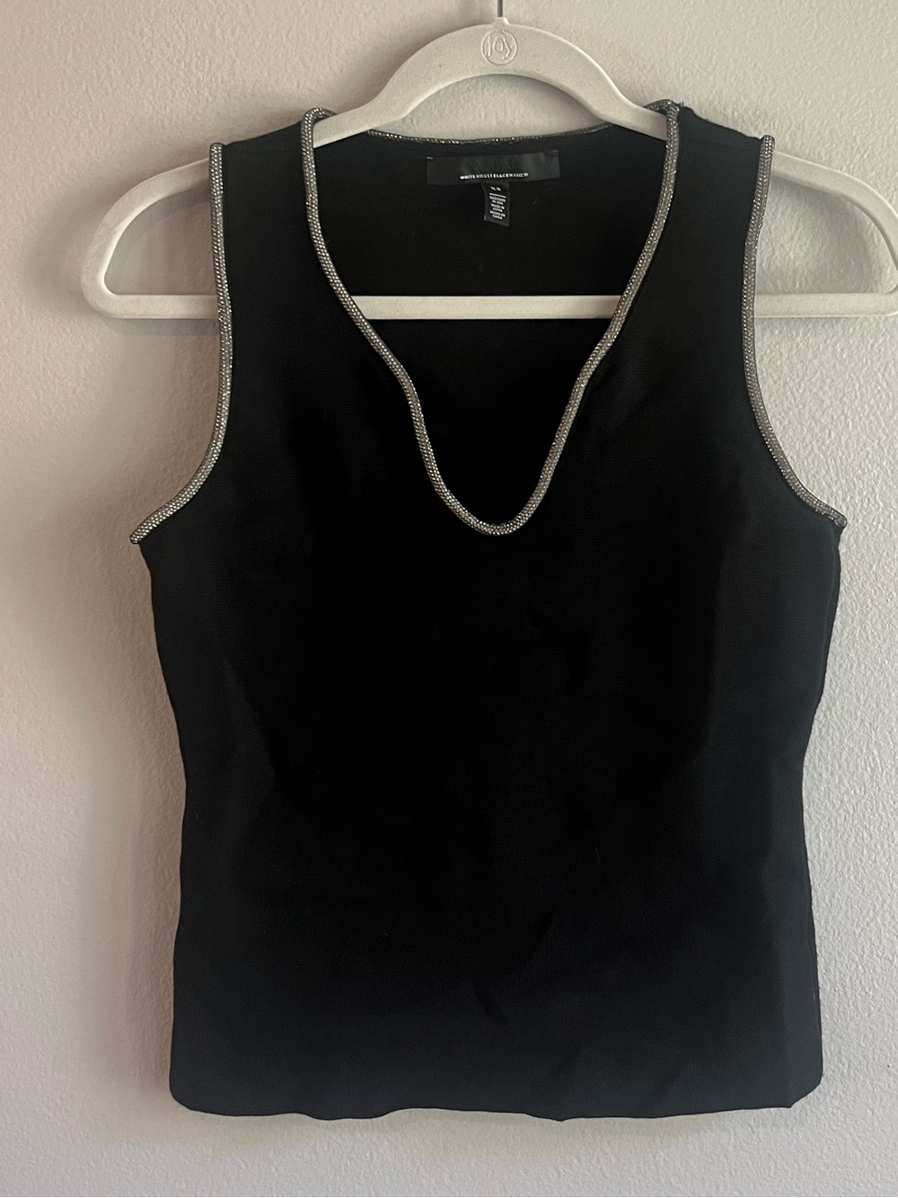 White House Black Market Black Silver Trim Sleeveless Top XS